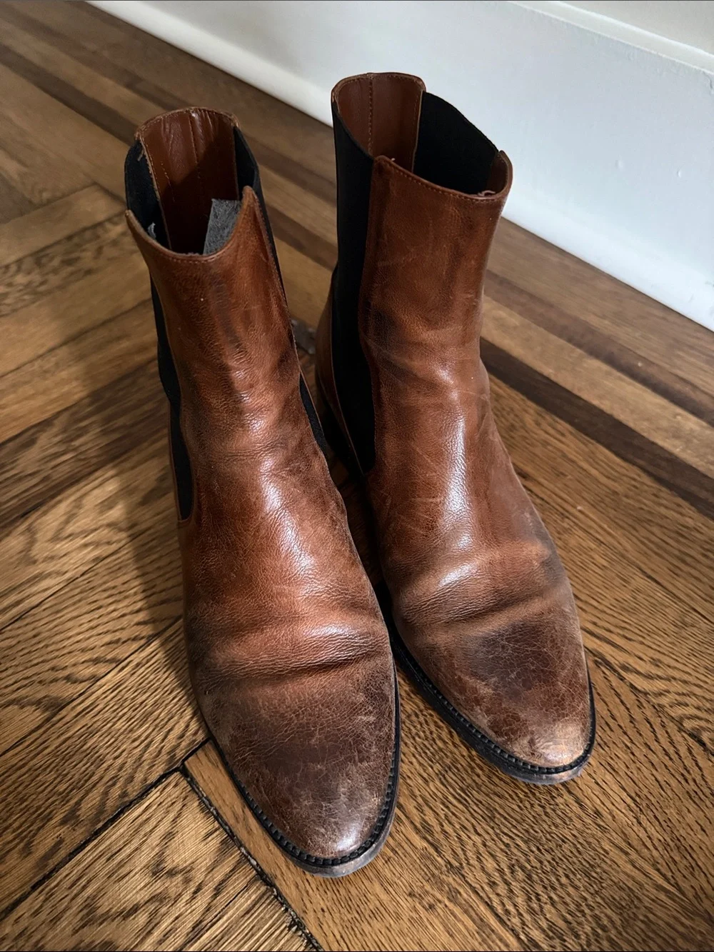 Vince Distressed Brown Leather Chelsea Boots